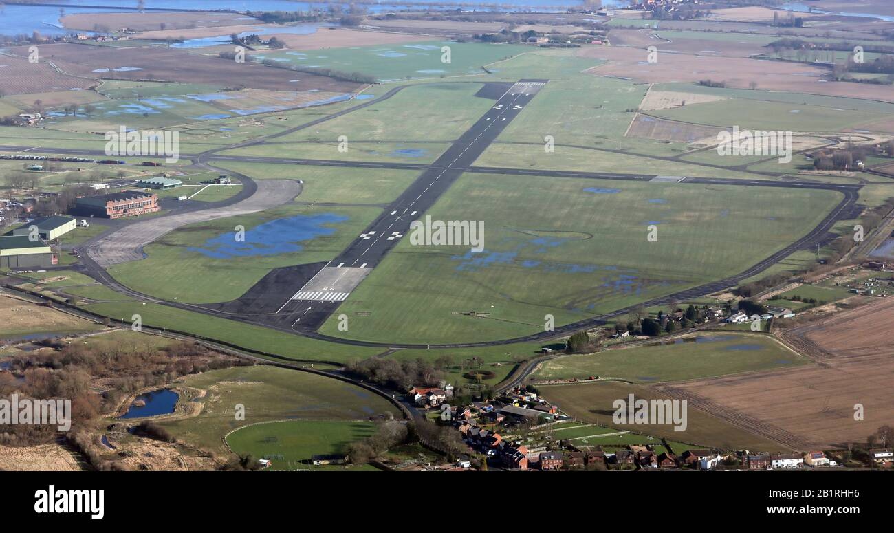 Vista aerea dell'aeroporto di Leeds East, ex RAF Church Fenton, vicino a Tadcaster Foto Stock