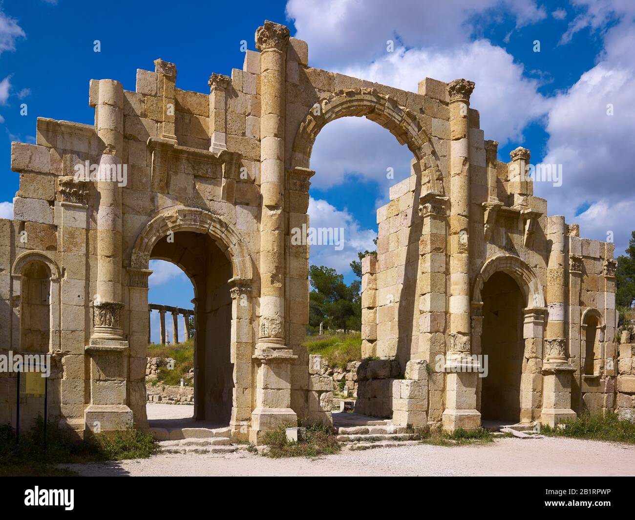 Porta sud nell'antica Gerasa o Gerash, Giordania, Medio Oriente, Foto Stock