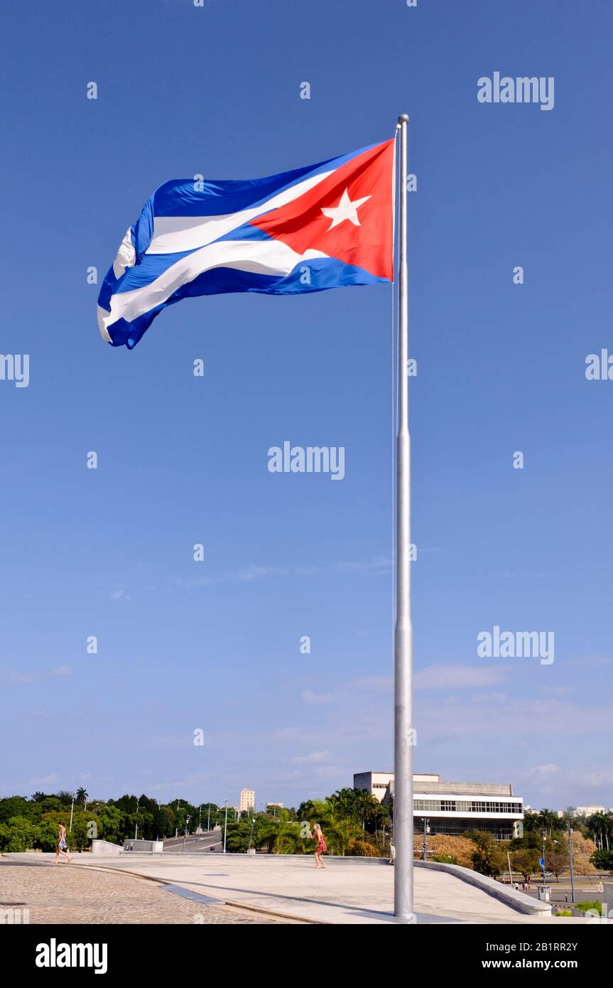 Bandiera cubana a Plaza de la Revolucion, l'Avana, Cuba, Caraibi, Foto Stock