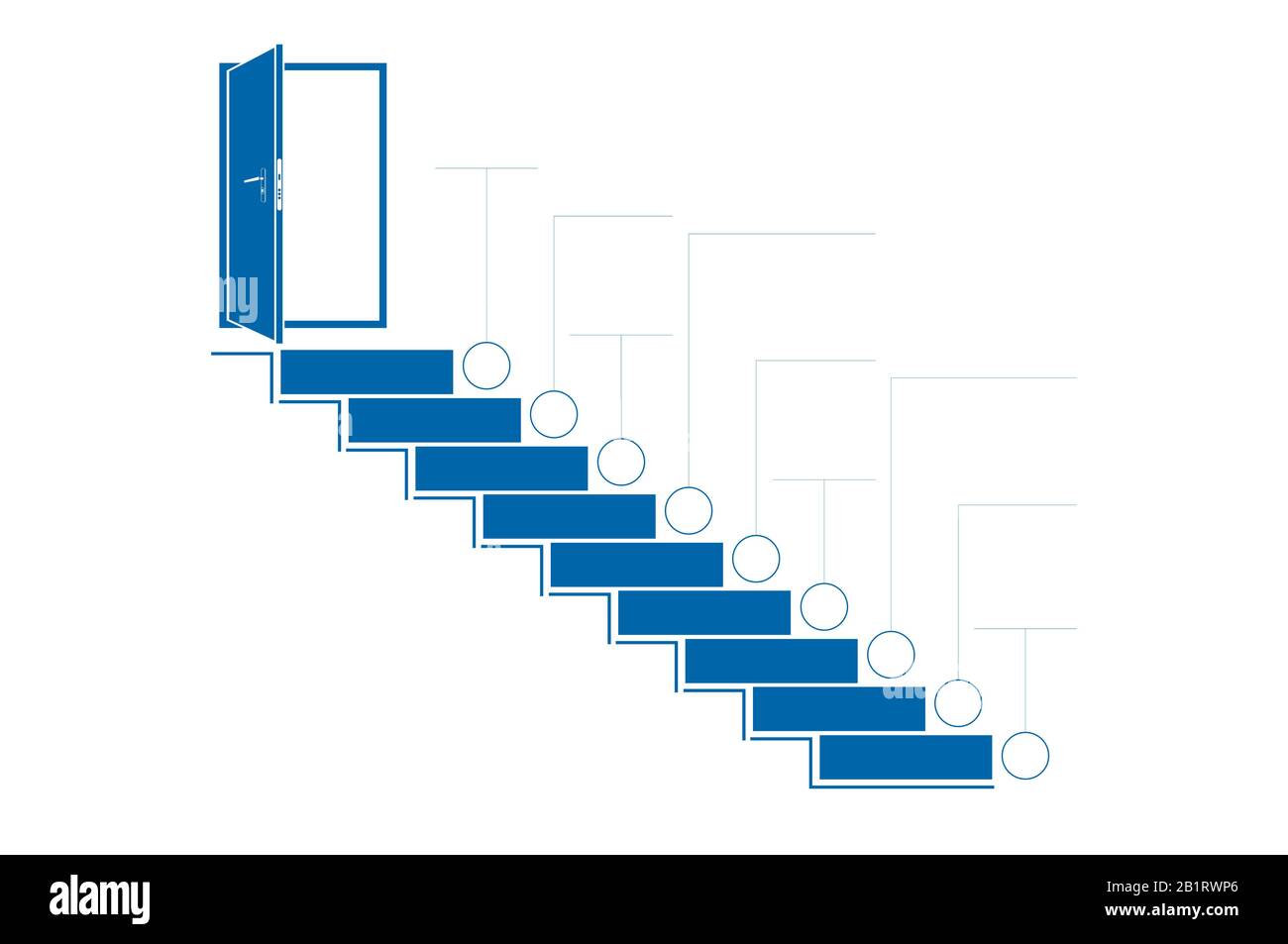 Scala le scale e la porta. Infografica sui modelli. Monocromatico. Blu. 9 posizioni. Foto Stock
