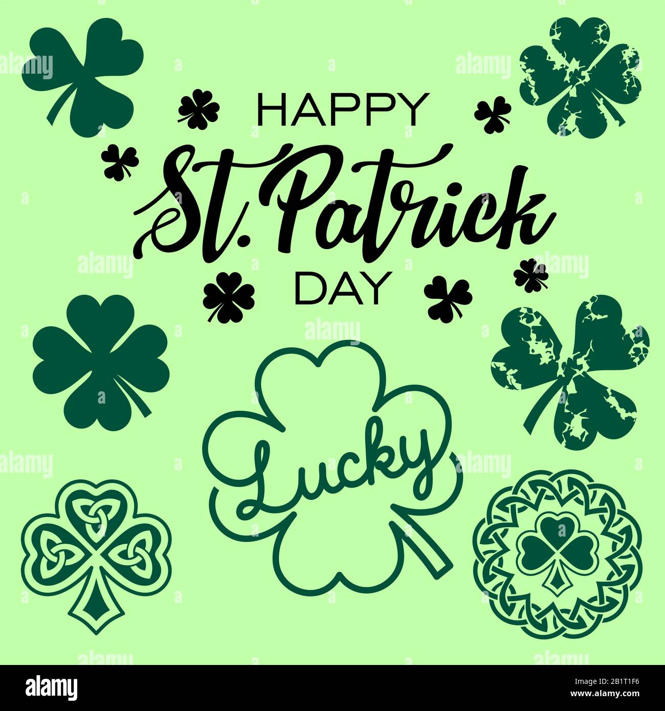 Pacchetto San Patrizio Day, Clover Lucky, Saint Patrick Shamrock, Clover Leaf, Trifoglio Illustrazione Vettoriale