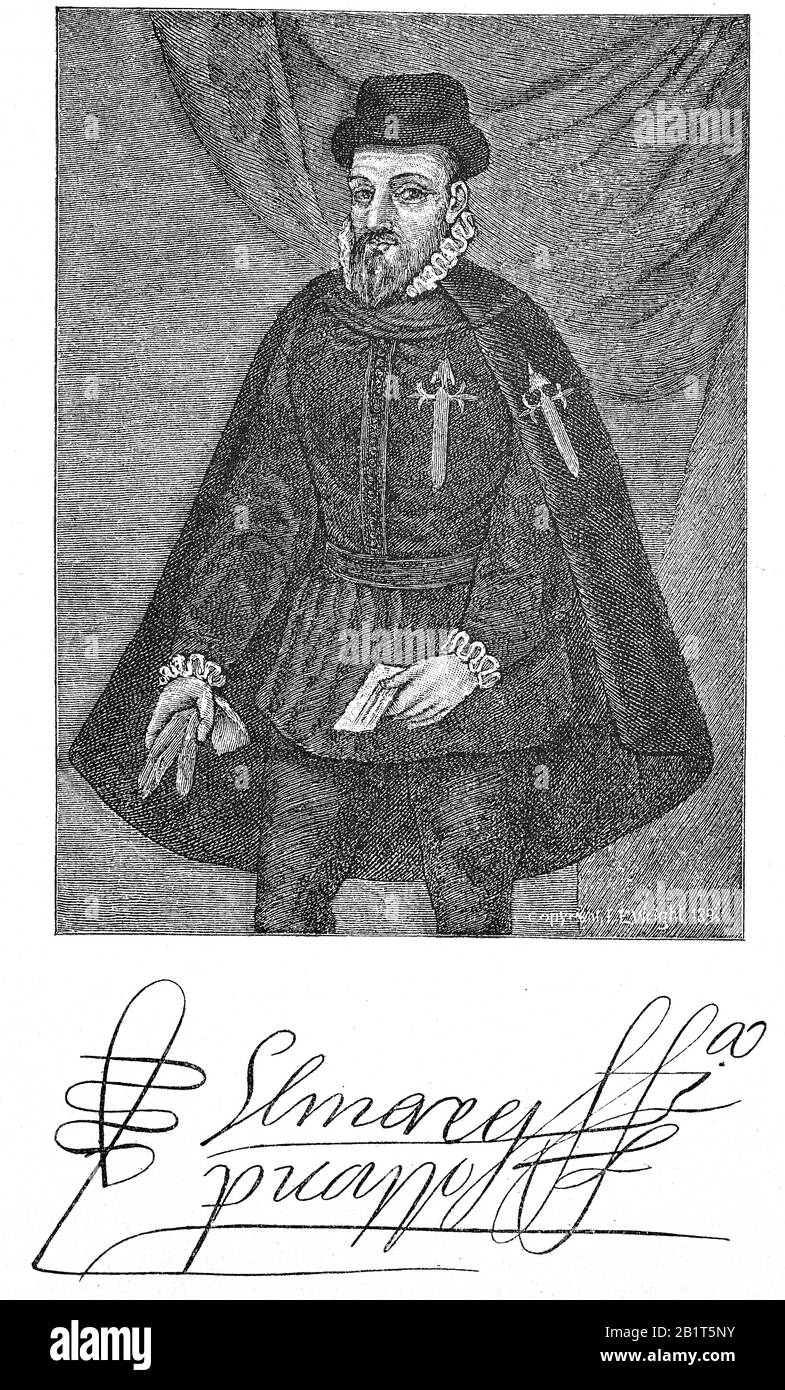 Francisco Pizarro Gonzalez, 1471- 1541, era un conquistador spagnolo / Francisco Pizarro Gonzalez, spolischer Conquistador, Historich, digitale migliorata riproduzione di un originale dal 19th secolo / digitale Reproduktion einer Originalvorlage aus dem 19. Jahrhundert Foto Stock