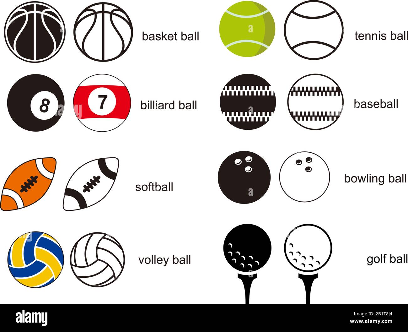 Palle sportive minimo piatto icona Set segno isolato su sfondo bianco. Semplice illustrazione del vettore del logo per la grafica e il web design. Illustrazione Vettoriale