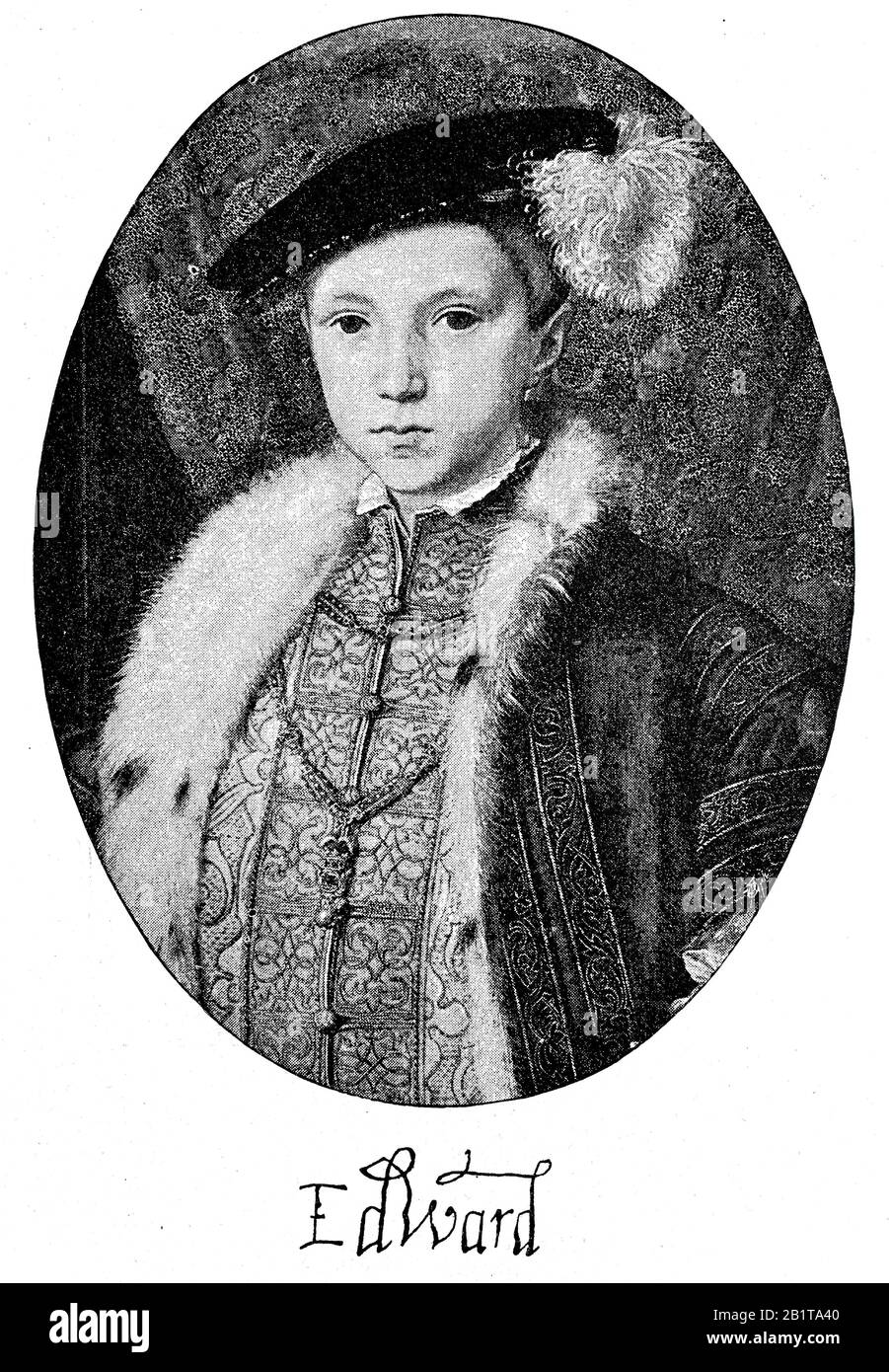 Edoardo VI, 12 ottobre 1537 - 6 luglio 1553, fu il re d'Inghilterra e d'Irlanda dal 28 gennaio 1547 fino alla sua morte / Eduard VI., englisch Edward Tudor, gli als di guerra dritter Monarch der Tudordynastie von 1547 bis 1553 König von England und Irland, Historisch, Riproduzione digitale migliorata di un originale del 19th secolo / digitale Reproduktion einer Originalvorlage aus dem 19. Jahrhundert Foto Stock