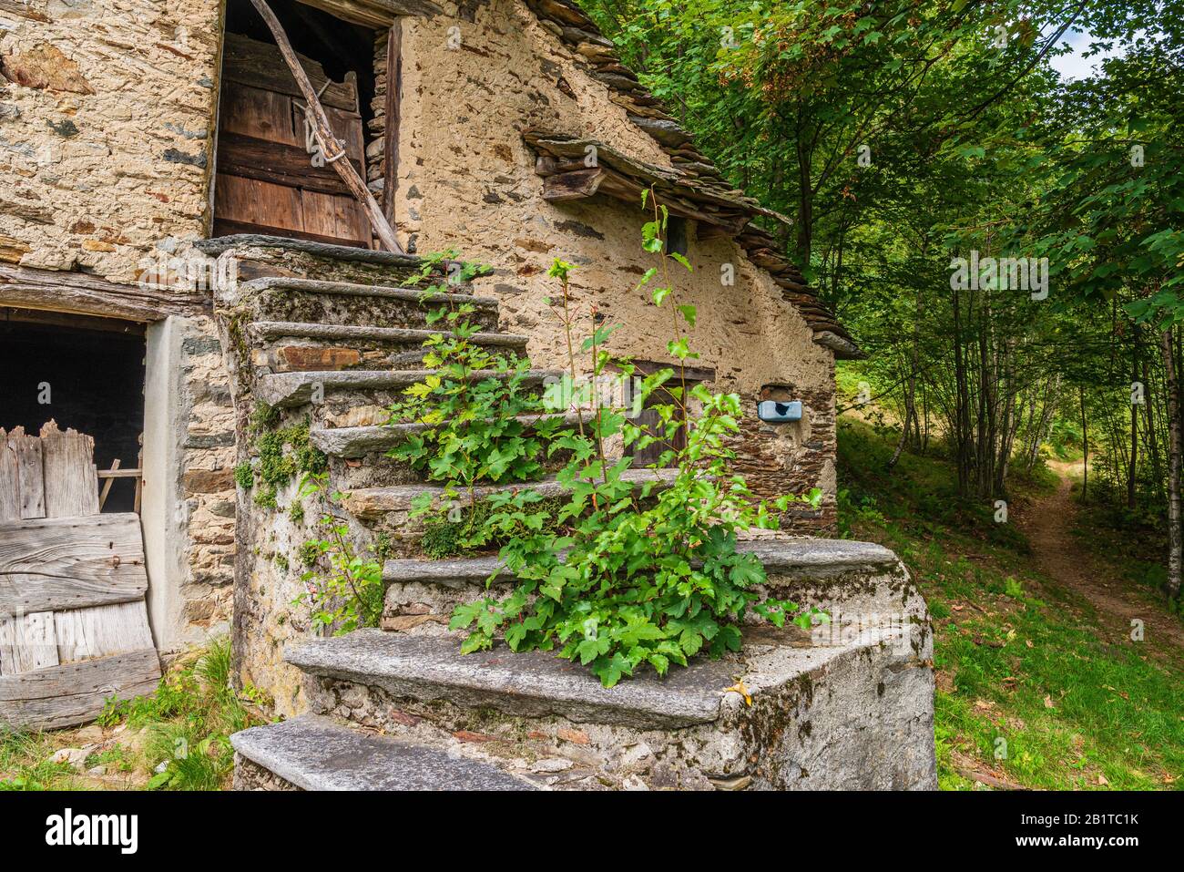 Vista ravvicinata del piccolo borgo montano di San Bernardino Verbano, Alpe Ompio, verbania, Italia Foto Stock
