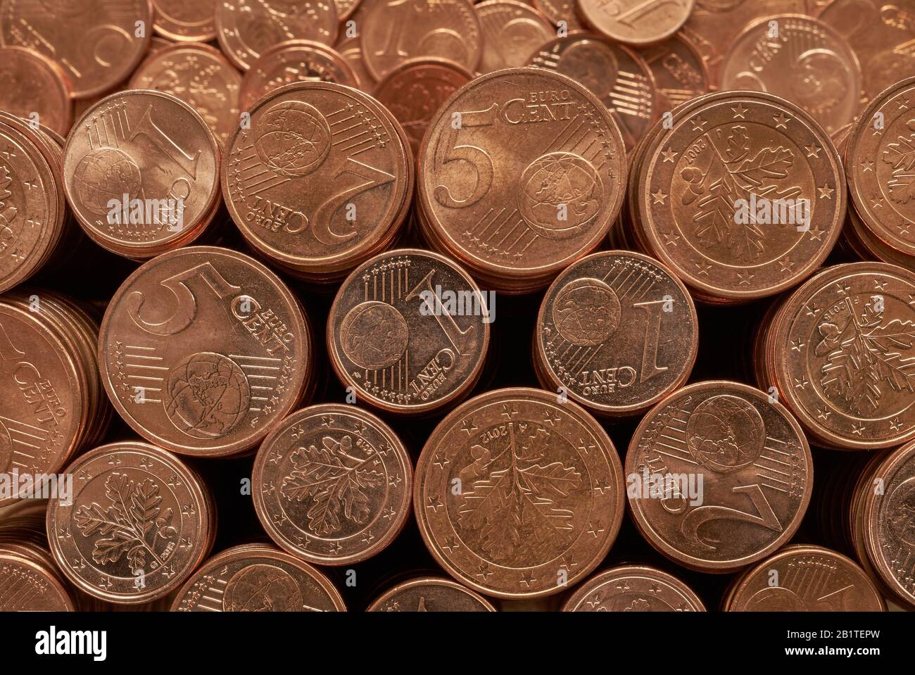 Pile di monete da cent. Foto Stock