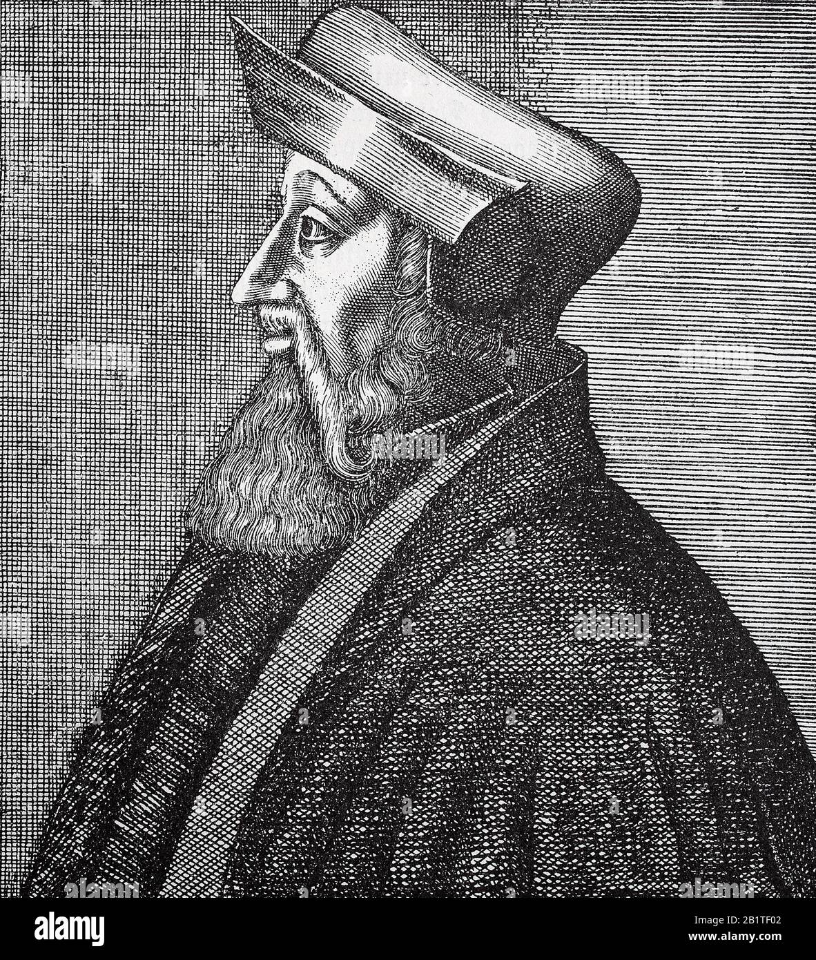 Johannes Oecolampadius, anche Öcolampadius, Oekolampadius, Oekolamppad, 1482 - 24 novembre 1531, è stato un riformatore protestante tedesco nella tradizione riformata dal Palatinato elettorale / Johannes Oekolamppad, auch Ökolampad oder latinisiert Oekolampadius, war ein Theologe, Humanist und der Brigator von Reformator im Altenmünster, Schloßkaplan, 15, Mönch,  ,  ,  ,  ,  , 15, it,   Historisch, riproduzione digitale migliorata di un originale del 19th secolo / digitale Reproduktion einer Originalvorlage aus dem 19. Jahrhundert Foto Stock