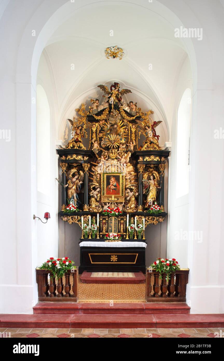 Chiesa di pellegrinaggio Maria Hilf, altare maggiore di Meinrad Guggenbichler con immagine miracolosa, Mondsee, Austria superiore, Austria Foto Stock