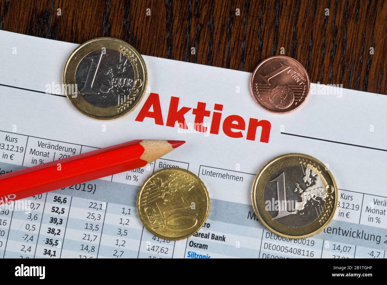 Börseninformation, Zeitung, Aktien Foto Stock