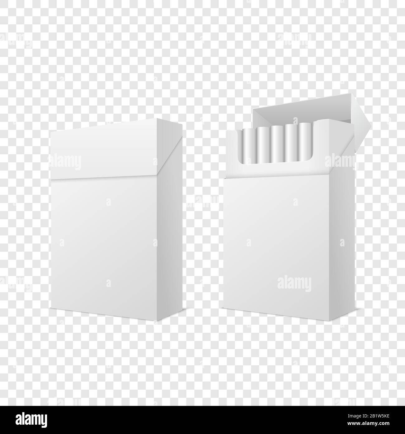 Vettore Realistico Chiuso E Aperto Vuoto Vuoto Chiaro E Con Sigarette Pack Box Set Isolato Su Sfondo Trasparente. Modello Di Progettazione. Fumo Illustrazione Vettoriale