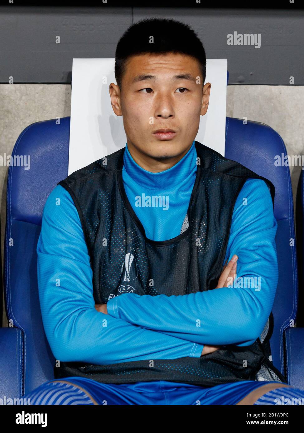 Barcellona, Spagna. 27th Feb 2020. WU Lei di RCD Espanyol durante il round di 32 secondi di UEFA Europa League tra RCD Espanyol e Wolverhampton Wanderers allo stadio RCD il 27 febbraio 2020 a Barcellona, Spagna. Credit: Dax Images/Alamy Live News Foto Stock