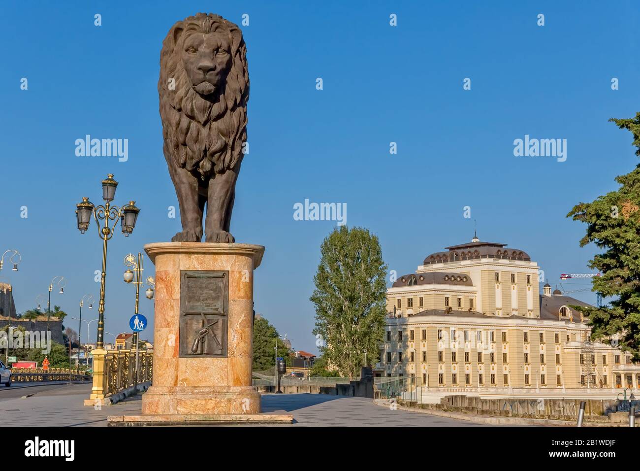 Statua del leone occidentale di Skopje Foto Stock