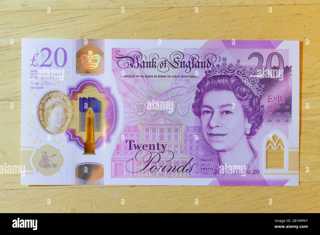 Il nuovo polimero £20 nota che è stato rilasciato nel Regno Unito il 20th febbraio 2020 Foto Stock
