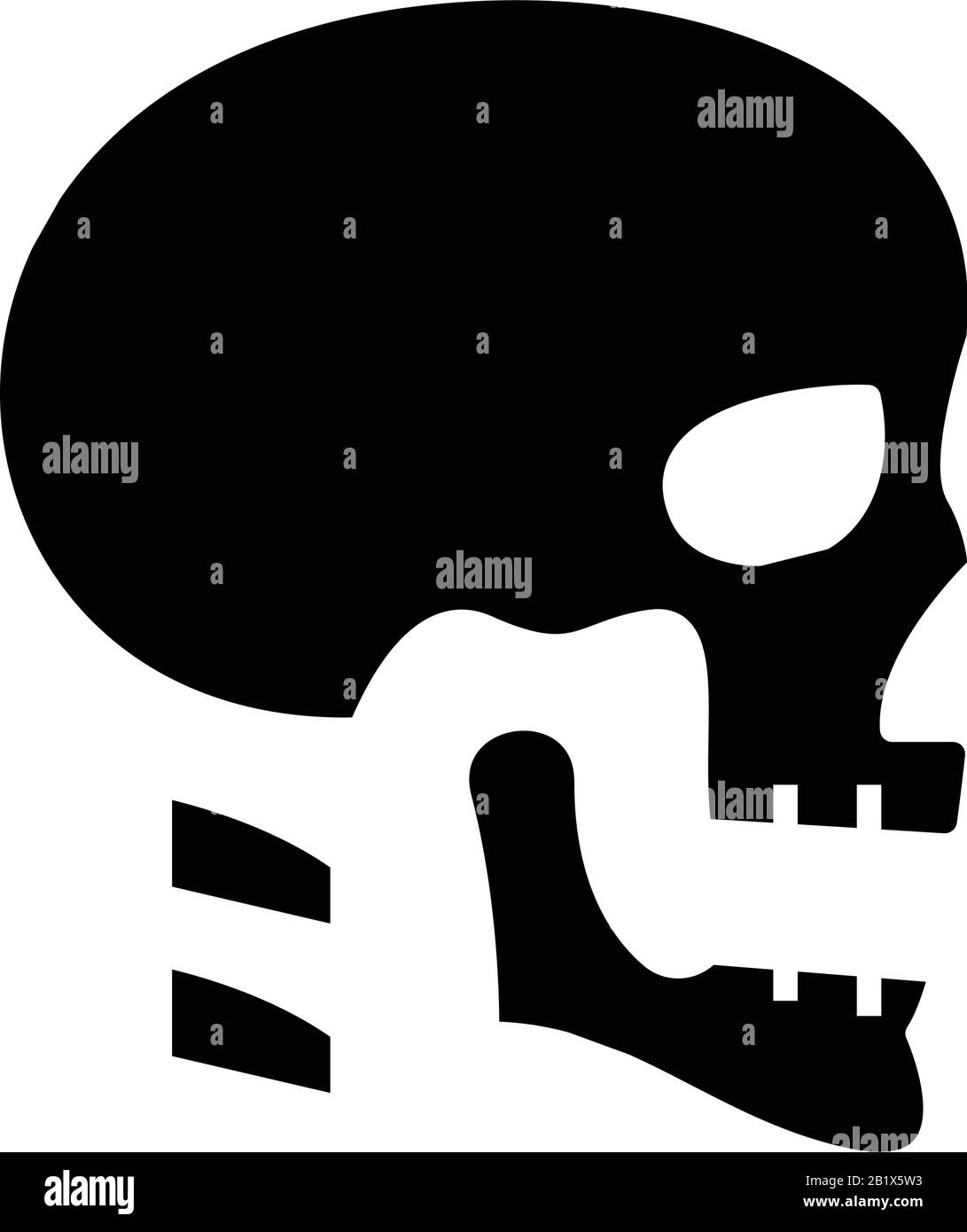 Icona nera della struttura ossea cranica, illustrazione concettuale, simbolo piatto vettoriale, simbolo glifo. Illustrazione Vettoriale