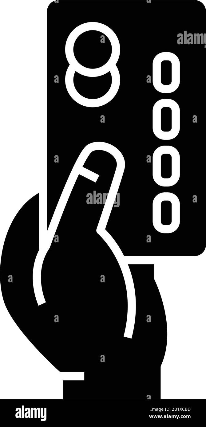 Icona nera a pagamento con carta di credito, illustrazione concettuale, simbolo piatto vettoriale, simbolo glifo. Illustrazione Vettoriale