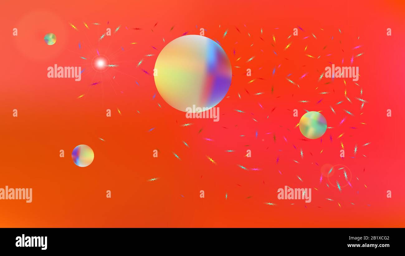 Un'illustrazione dello sfondo a tema spaziale. Liquido ad alta risoluzione e fresco. Illustrazione, liscia. Stelle, pianeti, segni. Universo colorato nuovo spazio sfondo. Illustrazione Vettoriale