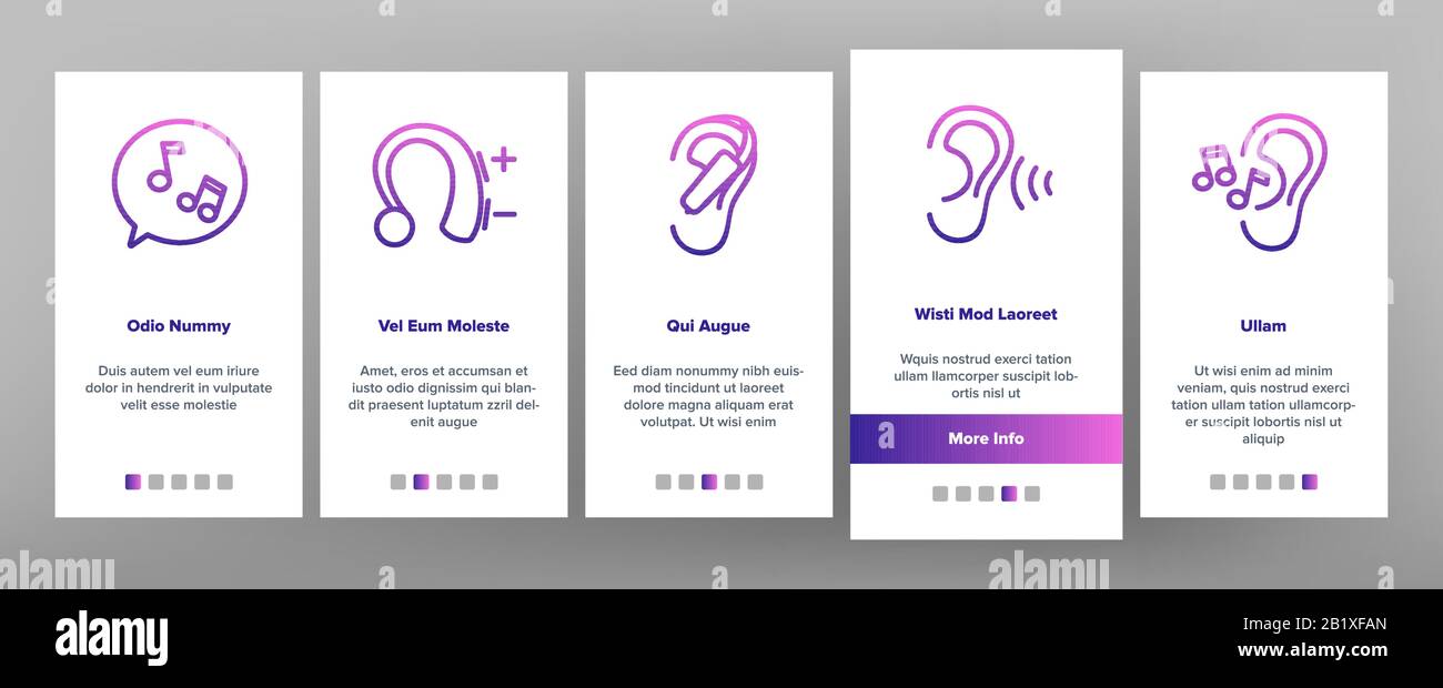 Ascolta Sound Aid Tool Onboarding Icons Set Vector Illustrazione Vettoriale