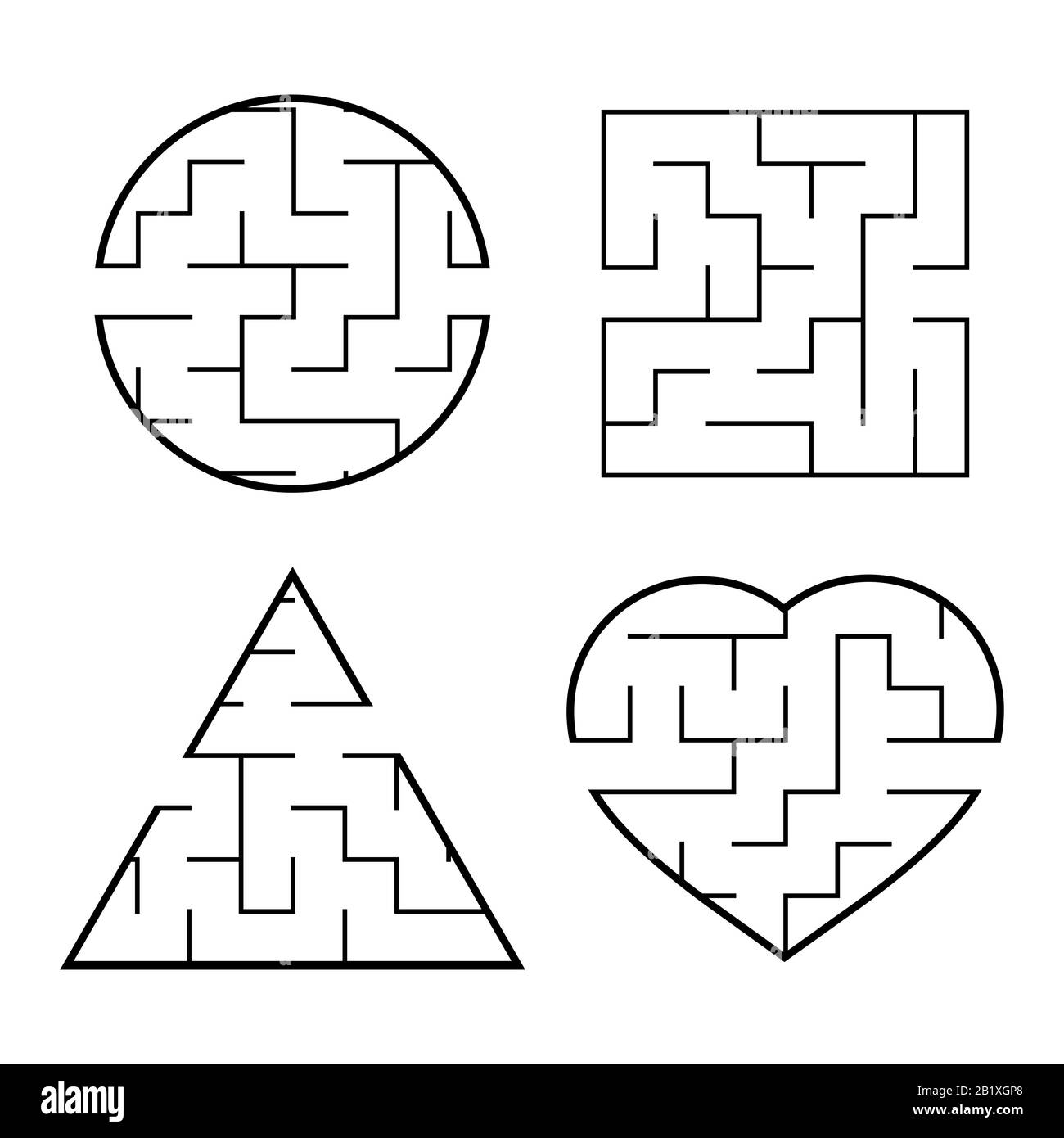Un set di labirinti facili. Cerchio, quadrato, triangolo, cuore. Gioco per  bambini. Puzzle per bambini. Un ingresso, un'uscita. Labirinto enigma.  Vettore piatto il Immagine e Vettoriale - Alamy