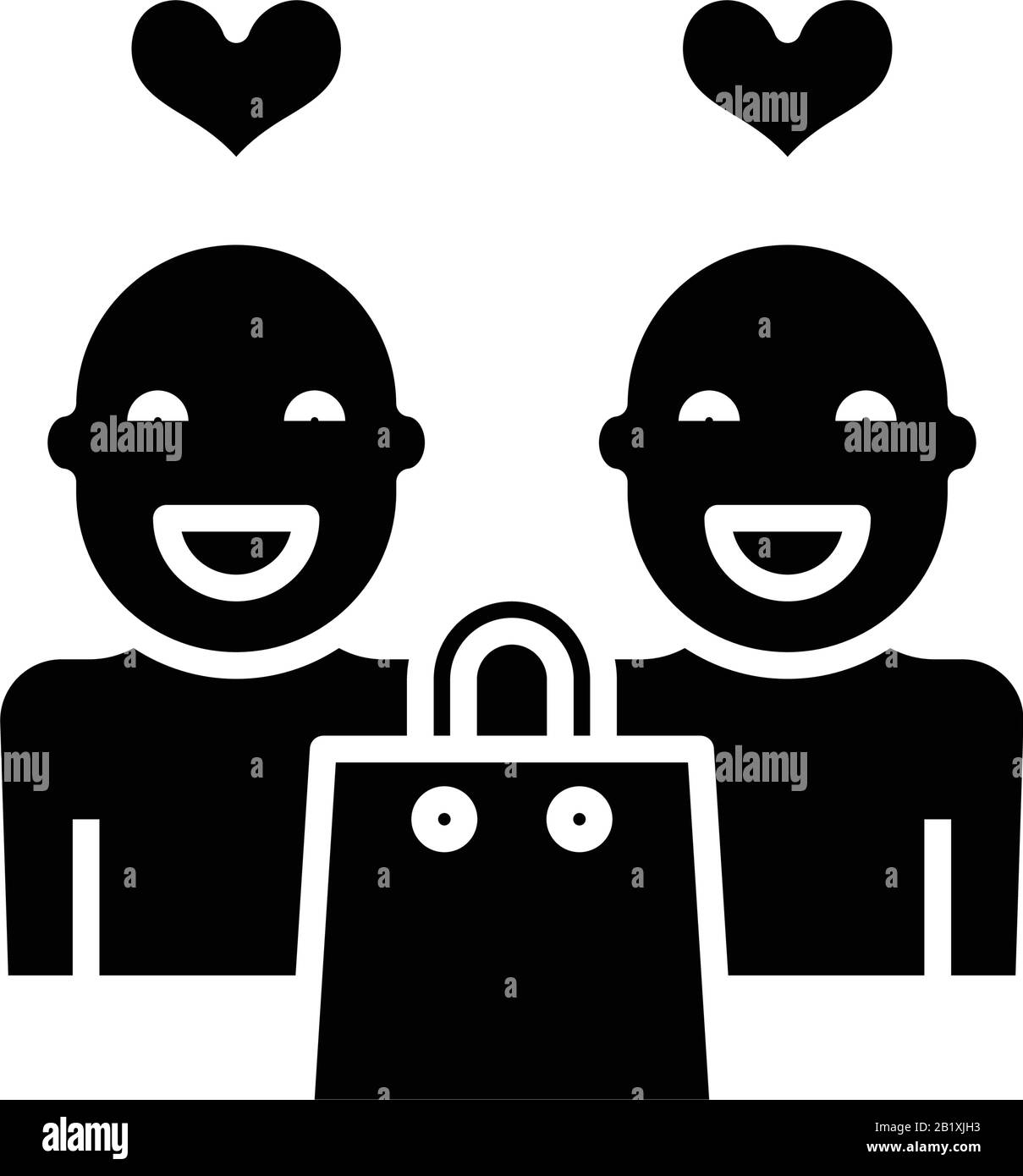 Cliente acquisto icona nera, concetto di illustrazione, vettore piatto simbolo, glifo segno. Illustrazione Vettoriale