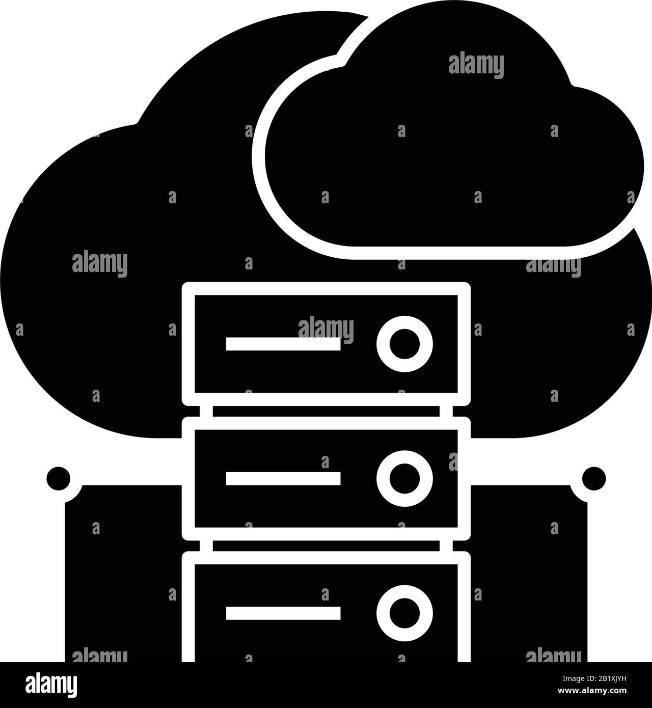 Icona nera della rete dati cloud, illustrazione concettuale, simbolo piatto vettoriale, simbolo glifo. Illustrazione Vettoriale