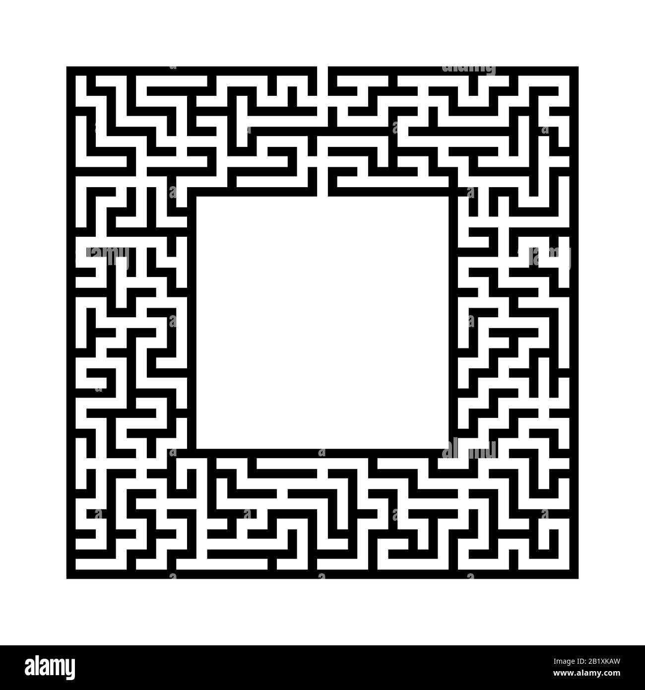 Labirinto quadrato astratto nero con un posto per la vostra immagine. Un gioco interessante e utile per i bambini. Una semplice illustrazione vettoriale piatta isolata su un bianco Illustrazione Vettoriale