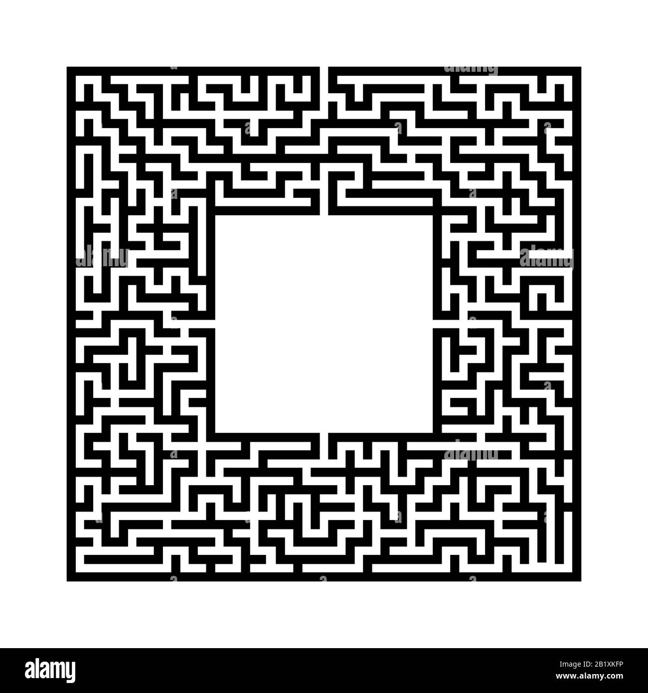 Labirinto quadrato astratto nero con un posto per la vostra immagine. Un gioco interessante e utile per i bambini. Una semplice illustrazione vettoriale piatta isolata su un bianco Illustrazione Vettoriale