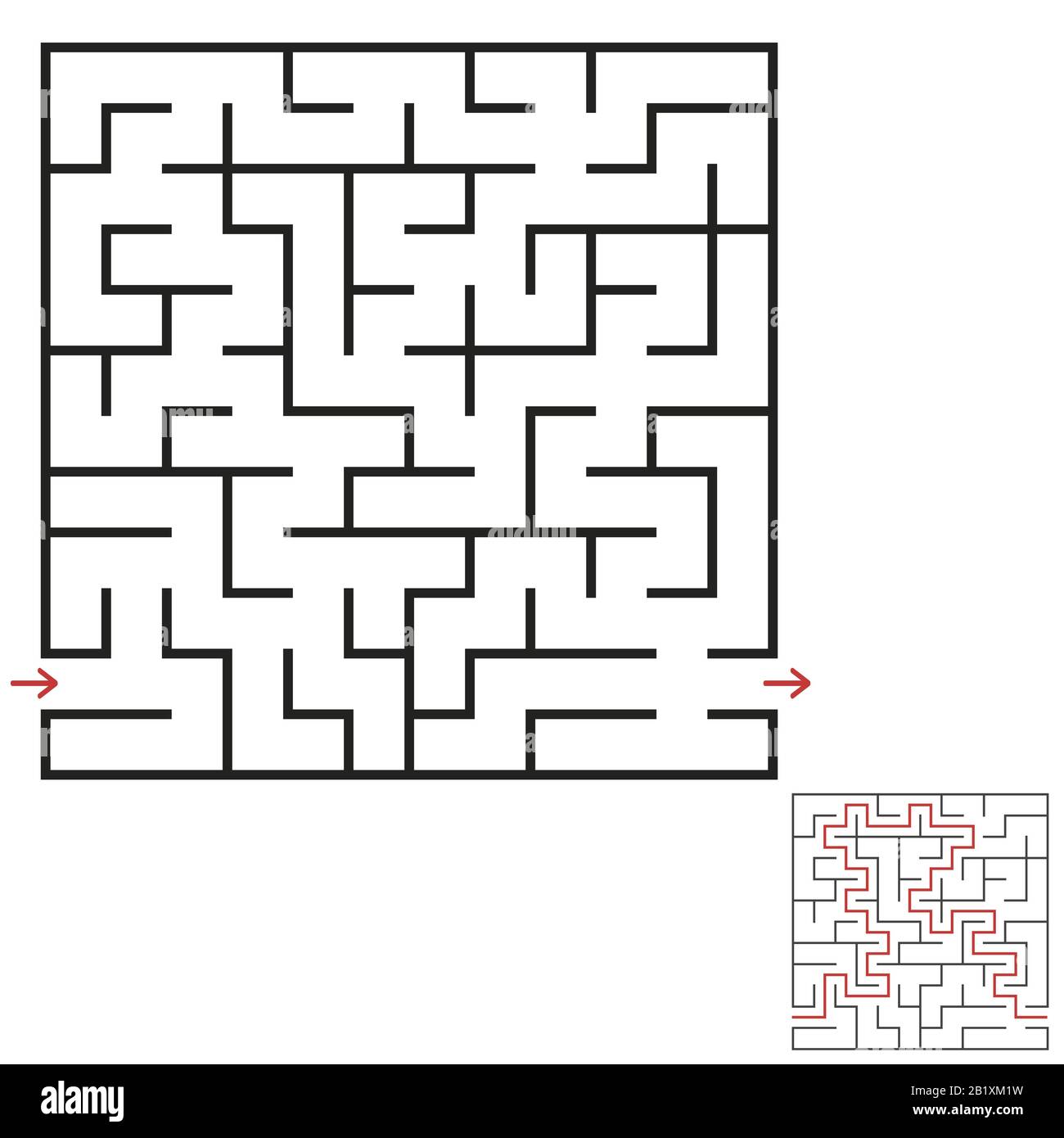 Un labirinto quadrato. Un interessante e utile gioco per bambini e adulti. Una semplice illustrazione vettoriale piatta su uno sfondo bianco. Con la decisione Illustrazione Vettoriale