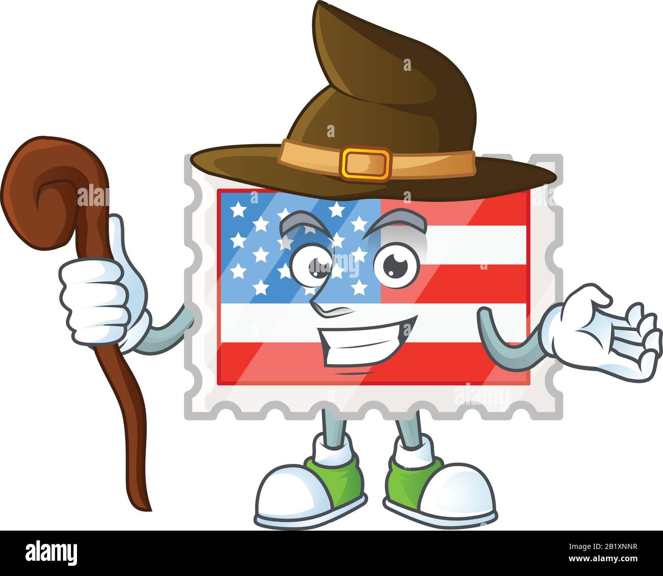 Un francobollo di giorno di indipendenza carino eseguito come una strega sul palco Illustrazione Vettoriale