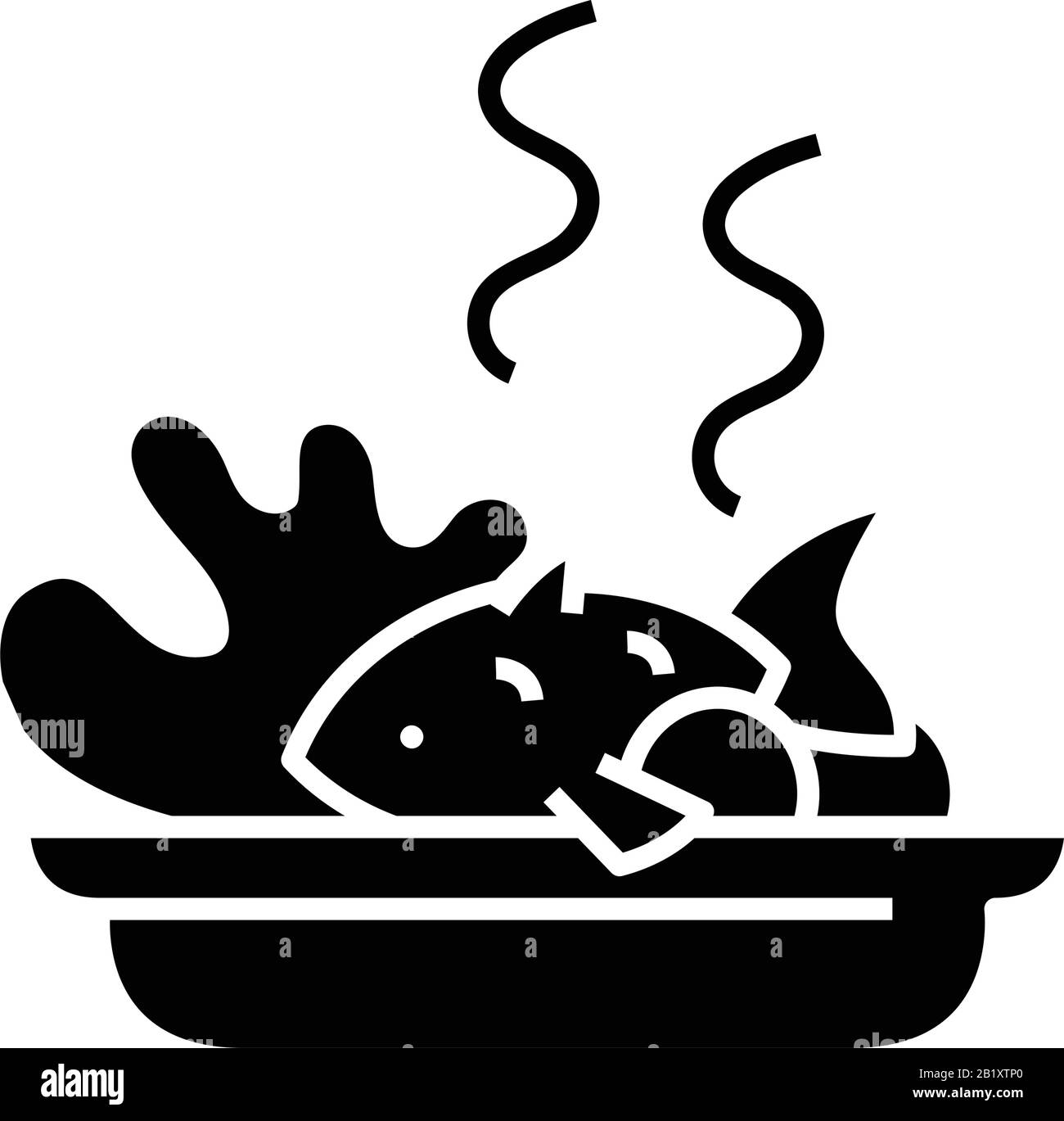 Icona nera di pesce cotto, illustrazione concettuale, simbolo piatto vettoriale, simbolo glifo. Illustrazione Vettoriale