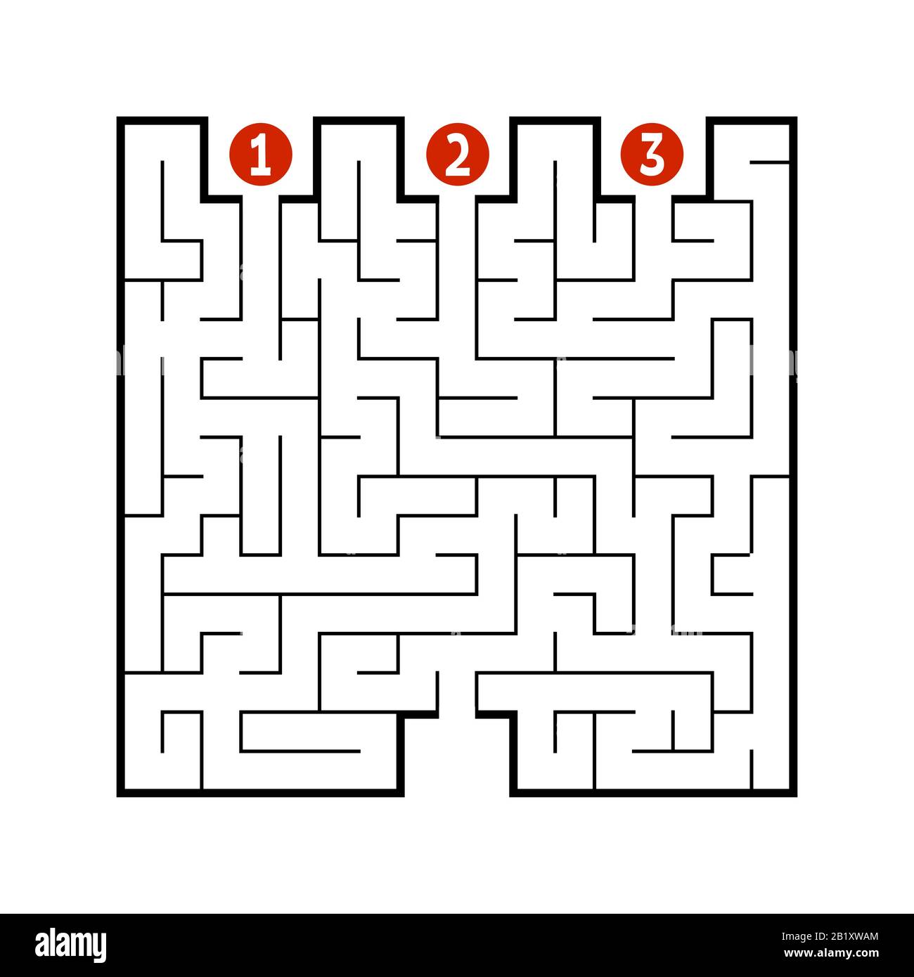 Labirinto quadrato astratto. Gioco per bambini. Puzzle per bambini. Trova il percorso giusto. Labirinto enigma. Immagine vettoriale piatta isolata su backgro bianco Illustrazione Vettoriale