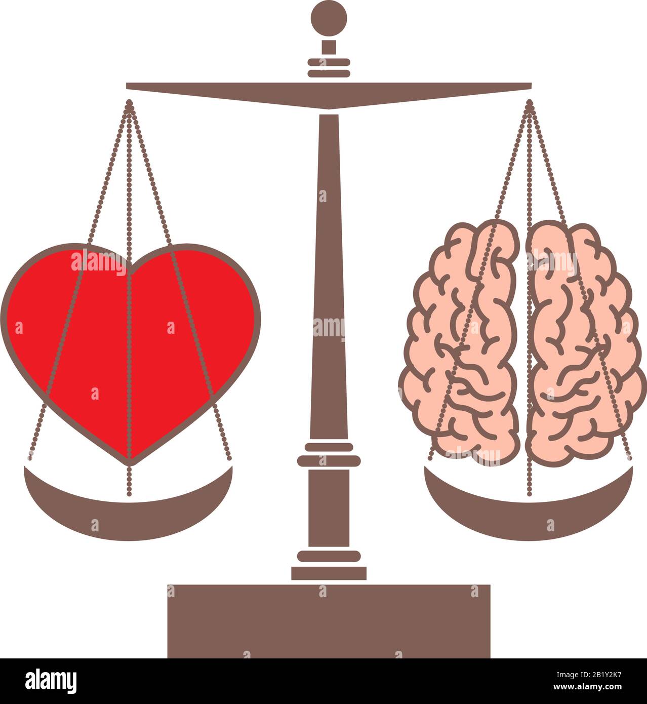 bilancia in equilibrio con cervello e cuore, vettore Illustrazione Vettoriale