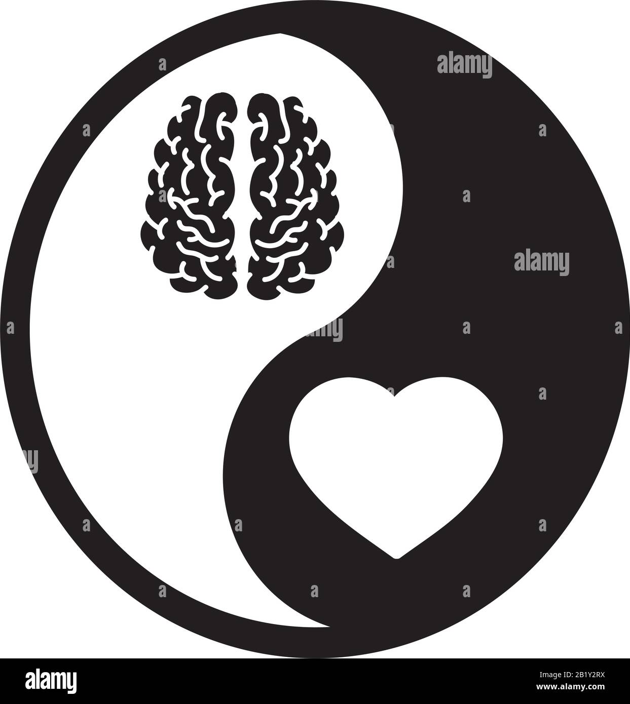 cervello e cuore come parte del simbolo yin yang Illustrazione Vettoriale