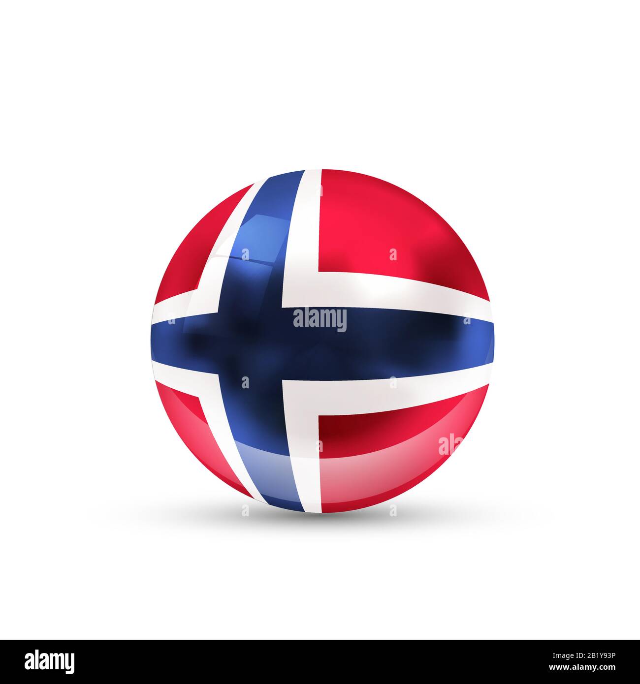 Bandiera norvegese proiettata come una sfera lucida su un bianco sfondo Illustrazione Vettoriale