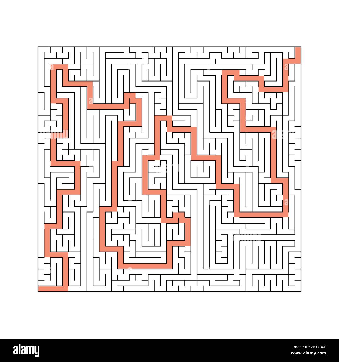Un labirinto astratto quadrato. Un interessante e utile gioco per bambini e adulti. Una semplice illustrazione vettoriale piatta su uno sfondo bianco. Con il Illustrazione Vettoriale