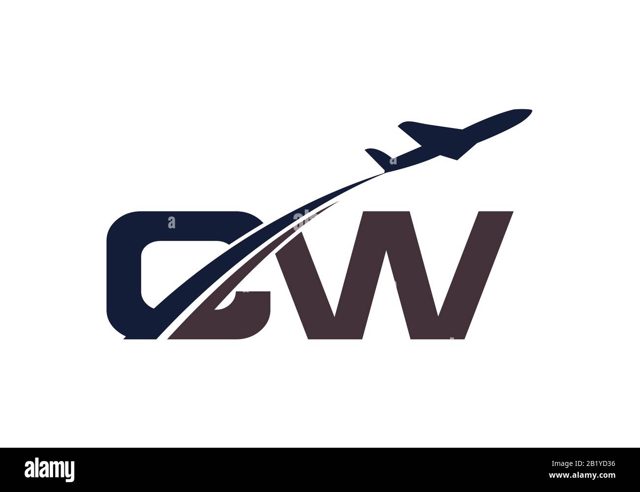 Lettera iniziale C e W con logo Aviation, modello Air, Airline, Airplane e Travel Logo. Illustrazione Vettoriale