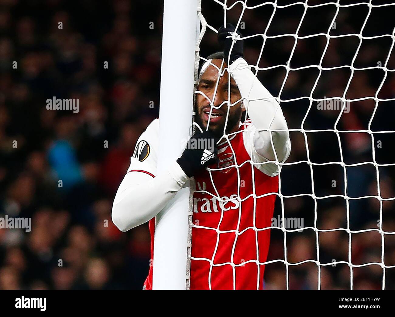 Londra, Regno Unito, 27 FEBBRAIO Alexandre Lacazette dell'Arsenal durante l'Europa League Round di 32 2nd Tappa tra l'Arsenal e Olympiakos a Emirates Foto Stock