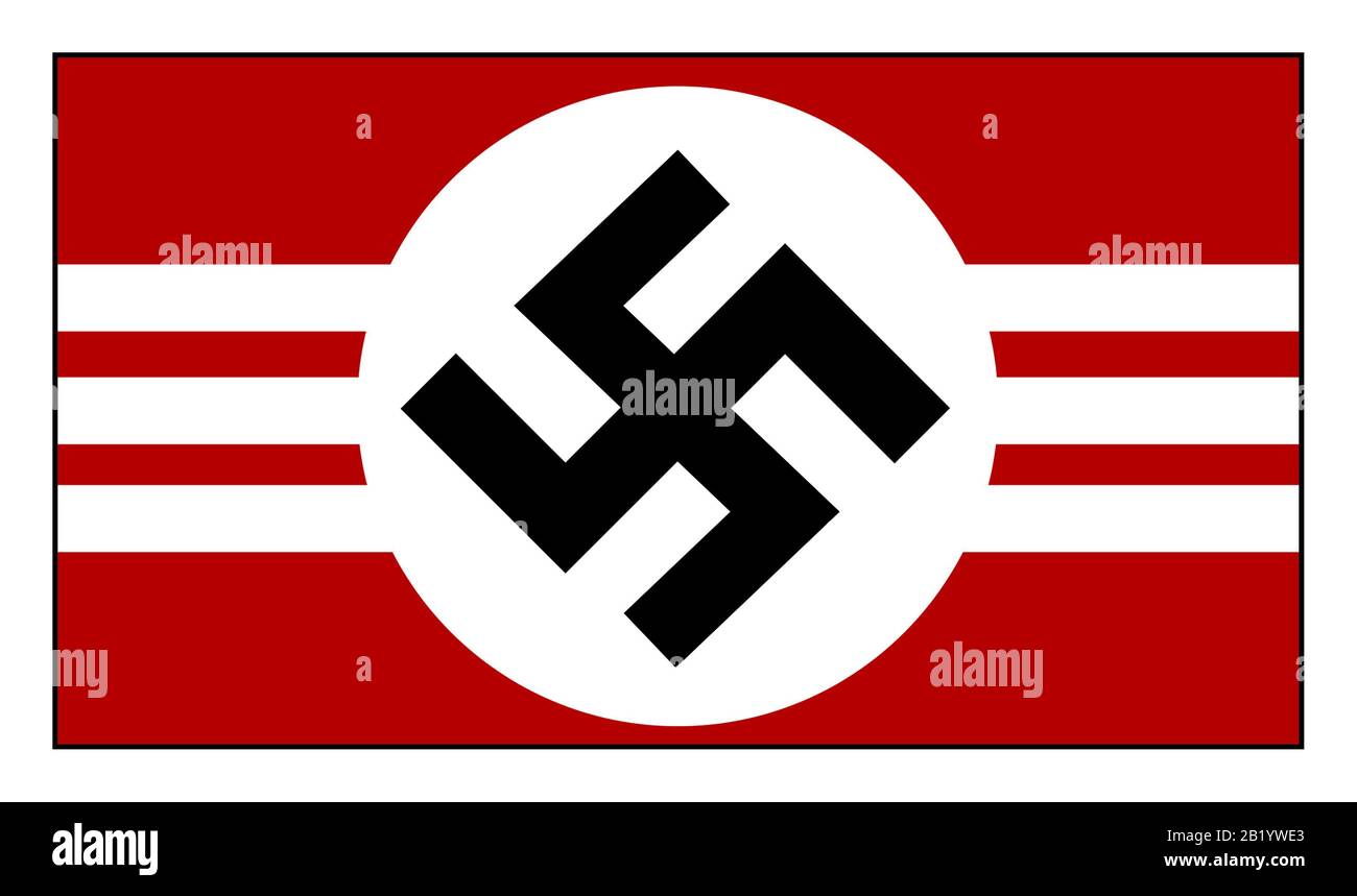Il logo della Swastika Emblem SS-Armband nazista dell'epoca degli anni '20 il sistema di bande di grado Early SS del 1926 consisteva in una fascia da braccio swastika indossata con strisce bianche, con il numero di strisce che determinavano il grado di portatore. Così, il primo sistema di rango SS era: Reichsführer ('leader nazionale') tre righe. Foto Stock