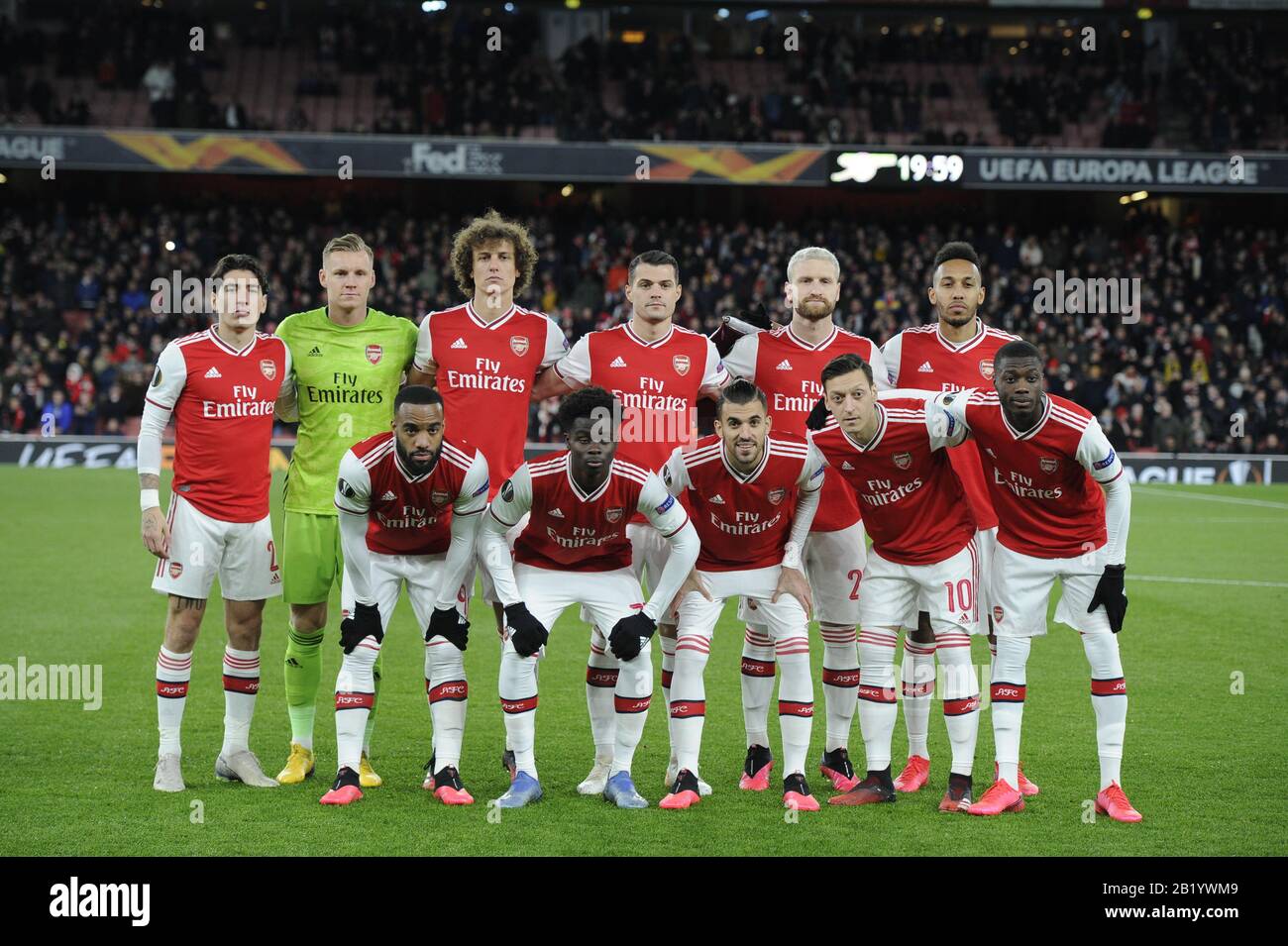 Londra, Regno Unito, 27 FEBBRAIO Arsenal Team Shoot durante l'Europa League Round di 32 2nd Tappa tra Arsenal e Olympiakos allo stadio Emirates , L. Foto Stock