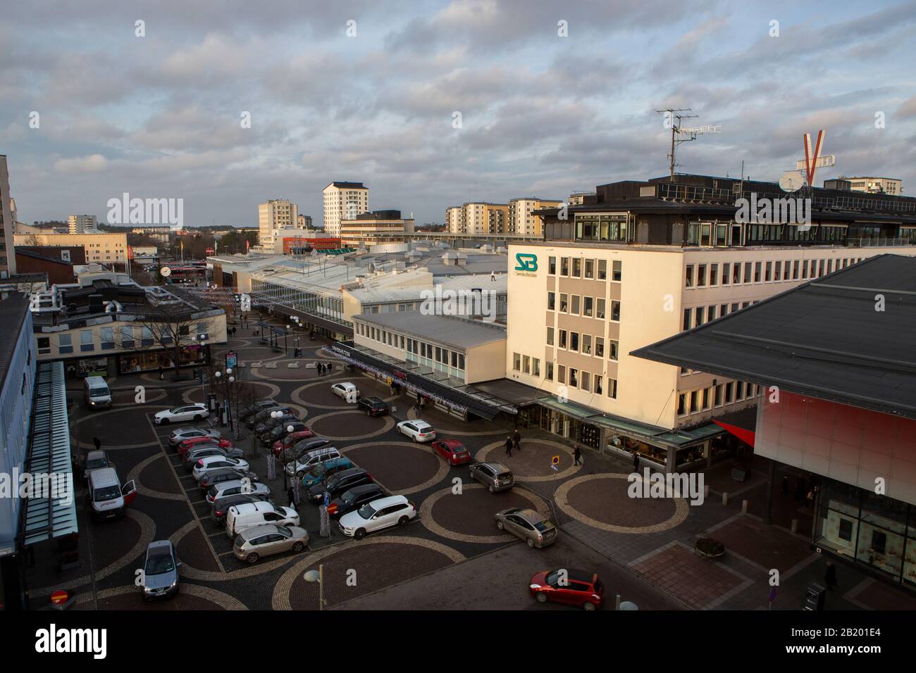 Vista sul centro commerciale Vällingby Foto Stock