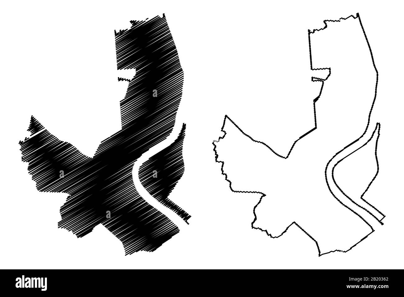 Bordeaux City (Repubblica francese, Francia, Gironda) mappa vettore illustrazione, abbozzare schizzo Città di Bordeaux mappa Illustrazione Vettoriale