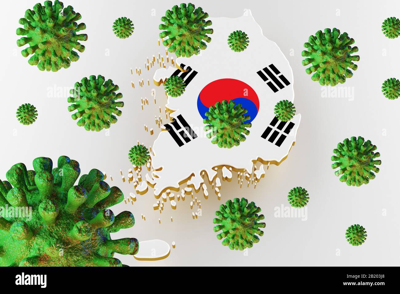 AIDS contagioso HIV, Flur o Coronavirus con la mappa della Corea del Sud. Coronavirus da chine. Rendering 3D Foto Stock