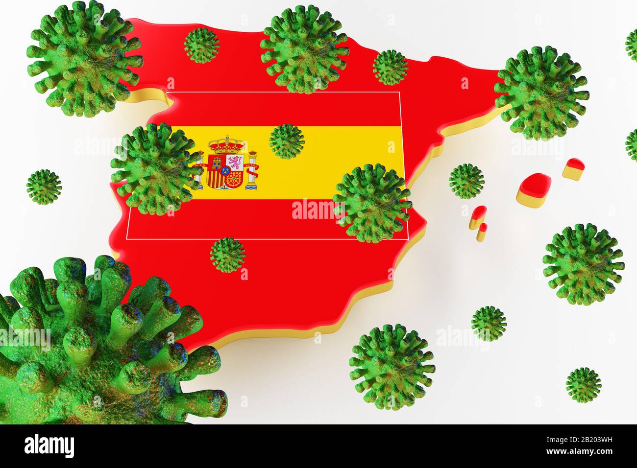 AIDS contagioso HIV, Flur o Coronavirus con la mappa della Spagna. Coronavirus da chine. Rendering 3D Foto Stock