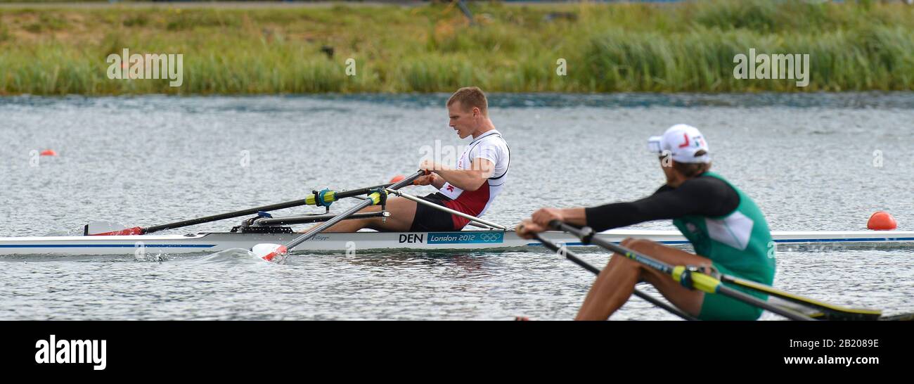 Eton Dorney, Windsor, Gran Bretagna, 2012 London Olympic Regatta, Dorney Lake. Eton Rowing Center, Berkshire[ Rowing]. Descrizione; Sculture singole uomo finale C DEN M1X. Henrik Stephansen Lago Dorney. 10:07:21 Venerdì 03/08/2012. [Crediti Obbligatori: Peter Spurrier/Intersport Images] Venue, Rowing, 2012 London Olympic Regatta. Foto Stock