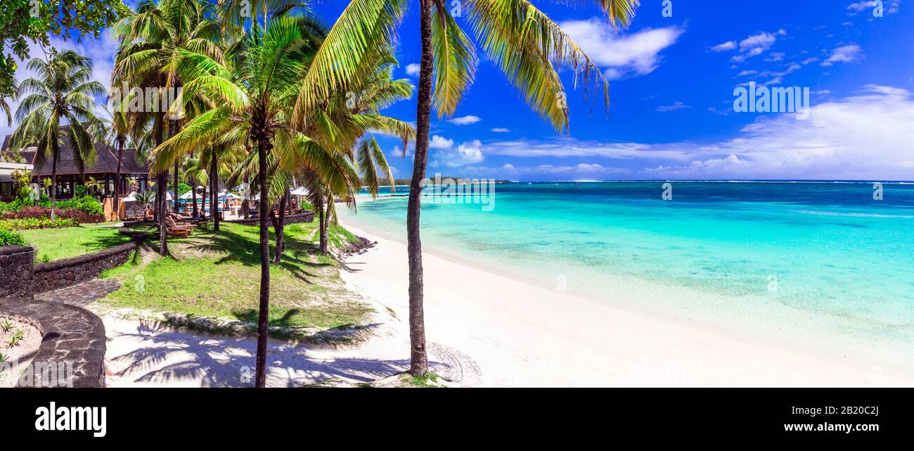 Vacanza tropicale e resort di lusso dell'isola di Mauritius. Bella spiaggia belle Mare Foto Stock