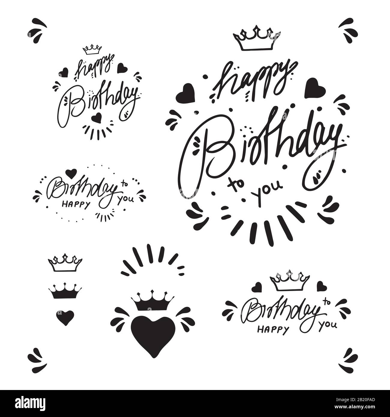 Buon Compleanno Set Di Calligrafia Vettoriale Con Lettere A Mano Biglietto D Auguri Testo Nero Parola