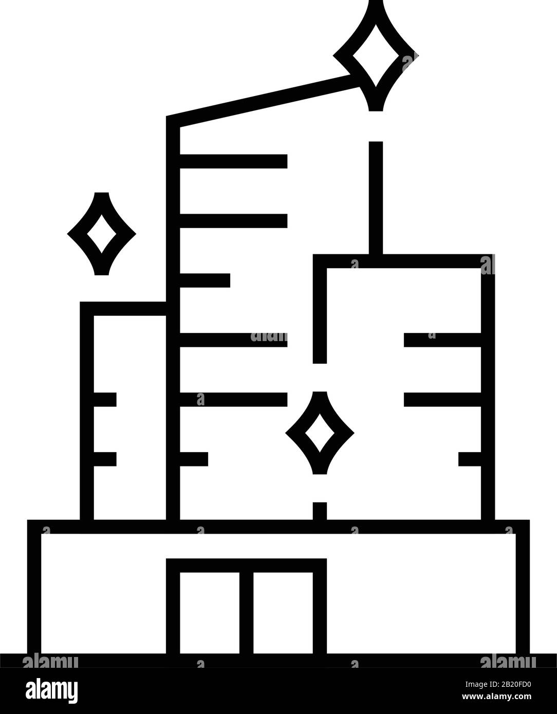 Icona della linea di pulizia degli edifici per ufficio, simbolo concettuale, illustrazione vettoriale del contorno, simbolo lineare. Illustrazione Vettoriale