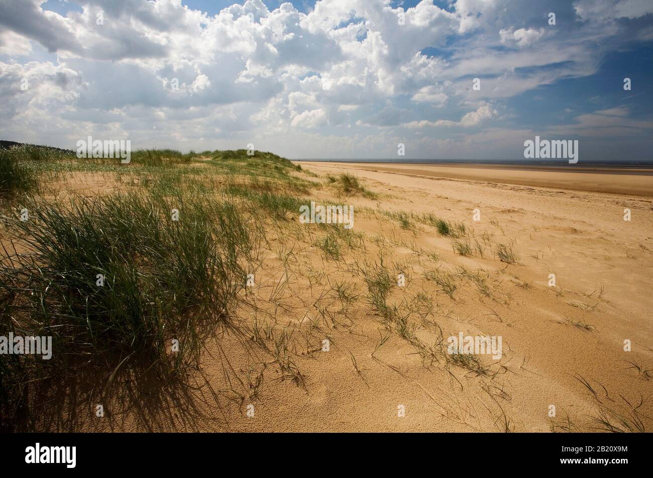 Una magnifica distesa di spiaggia vuota a Holkham Bay nel Nord Norfolk Foto Stock