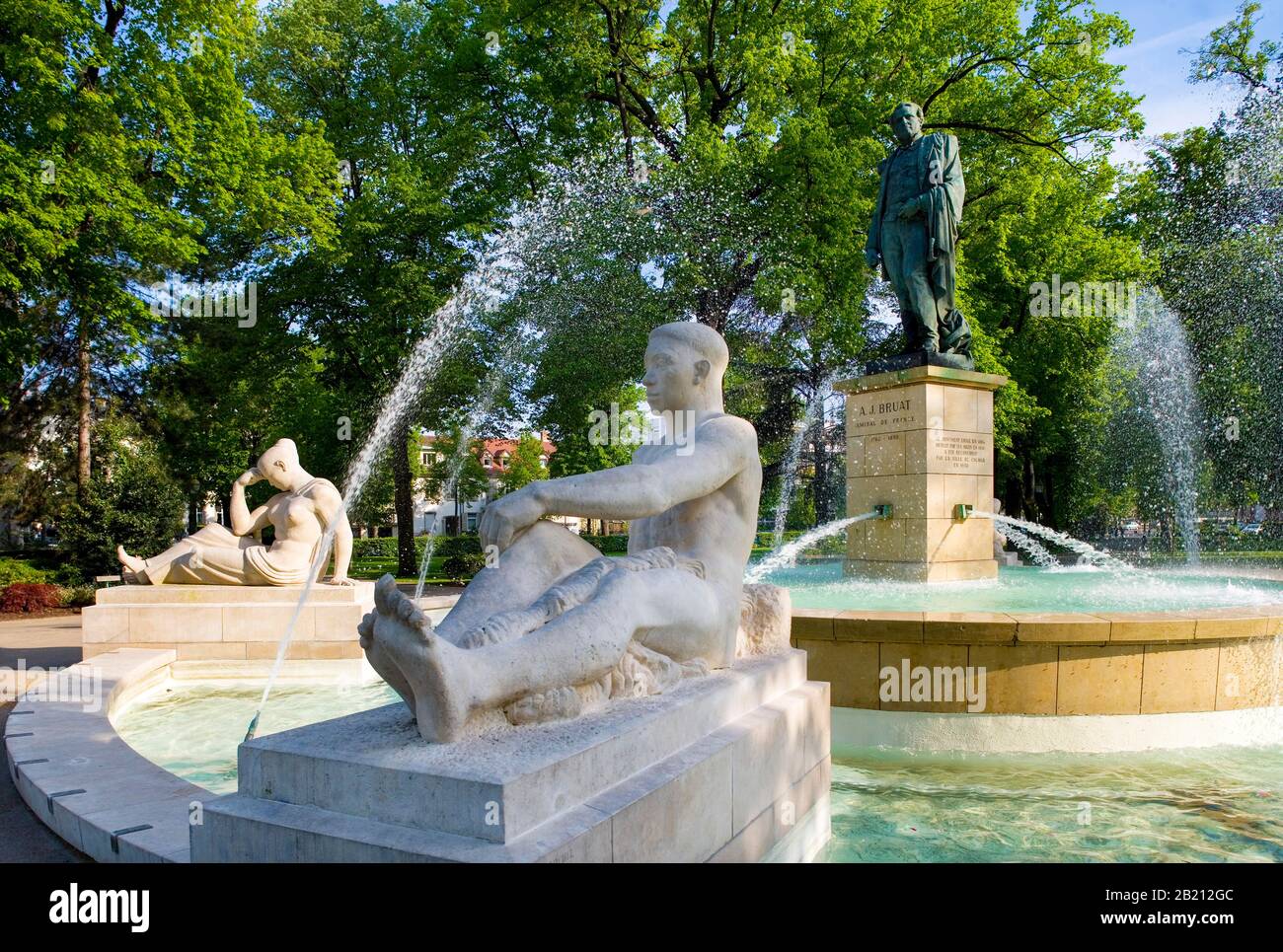 Bruat fontana nel parco del Champ de Mars, Colmar, Alsazia, Francia Foto Stock