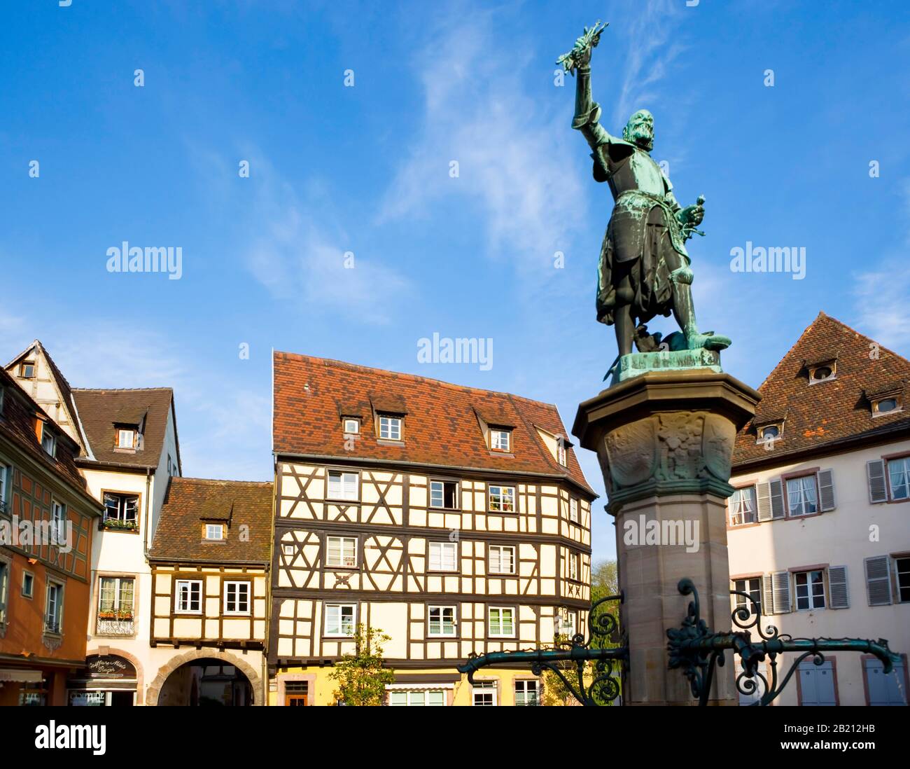 Schwendi fontana a Place de Ancienne Douane, Colmar, Alsazia, Francia Foto Stock