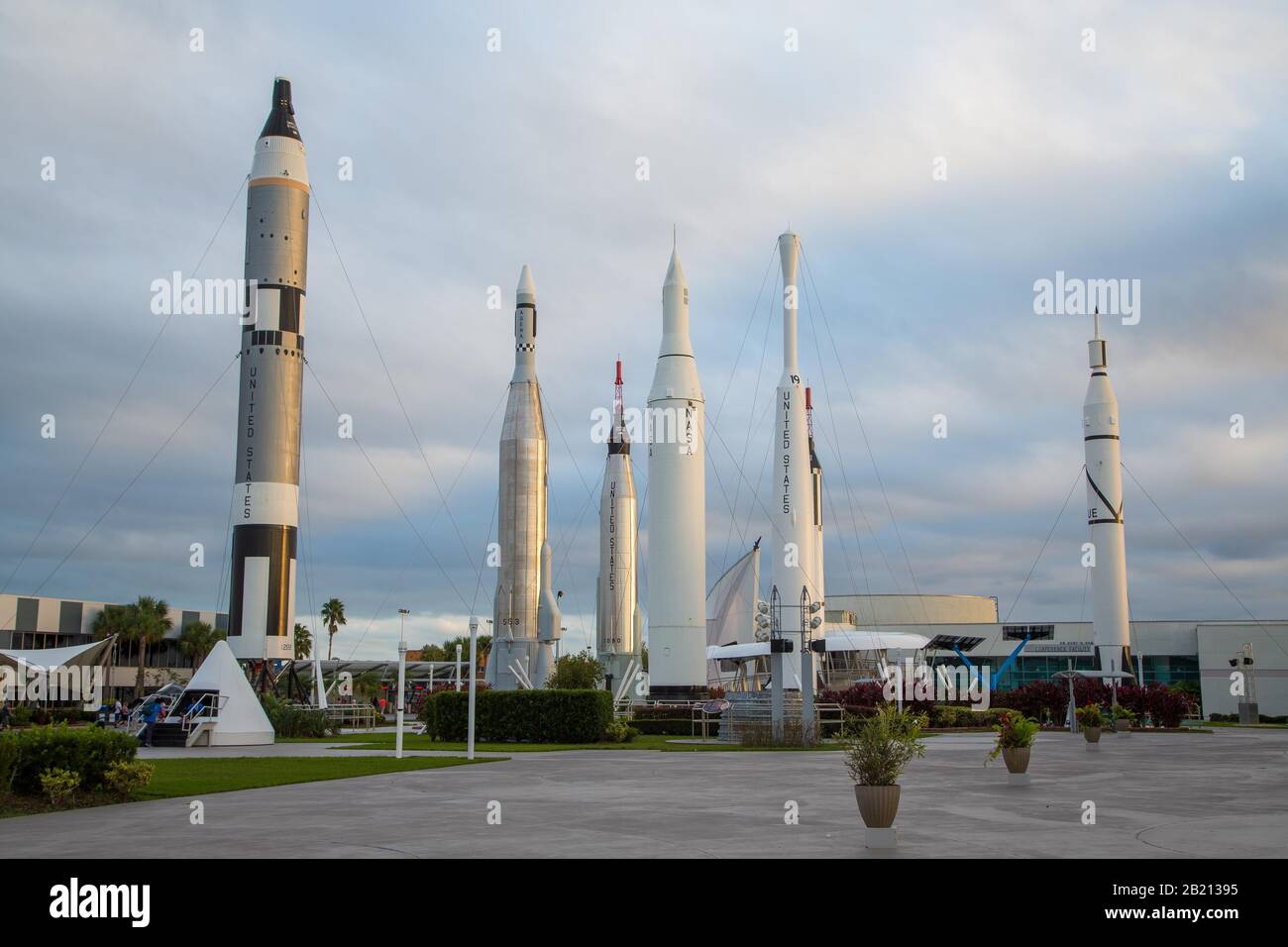 Razzi Al Kennedy Space Center, Spaceport, Cape Canaveral, Merritt Island, Florida Foto Stock